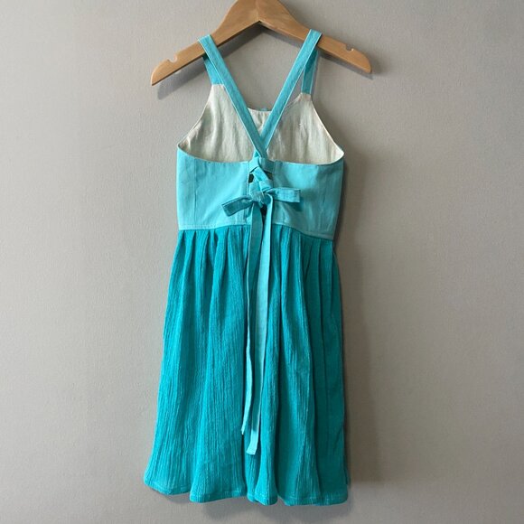 Handmade Children's 100% Cotton Embellished Blue Crossed Straps Dress - Picture 2 of 12